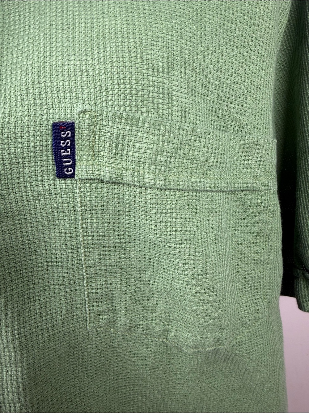 Vintage 90's Guess Jeans USA Men's XXL Green Waffle Camp Shirt Made In Hong Kong - Picture 2 of 10